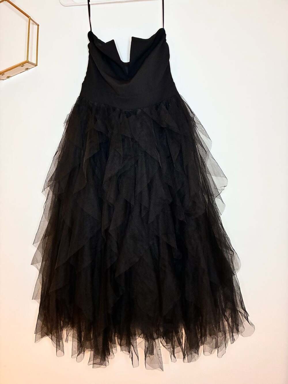 Women’s Ruffled Tulle Maxi Dress Size M Black